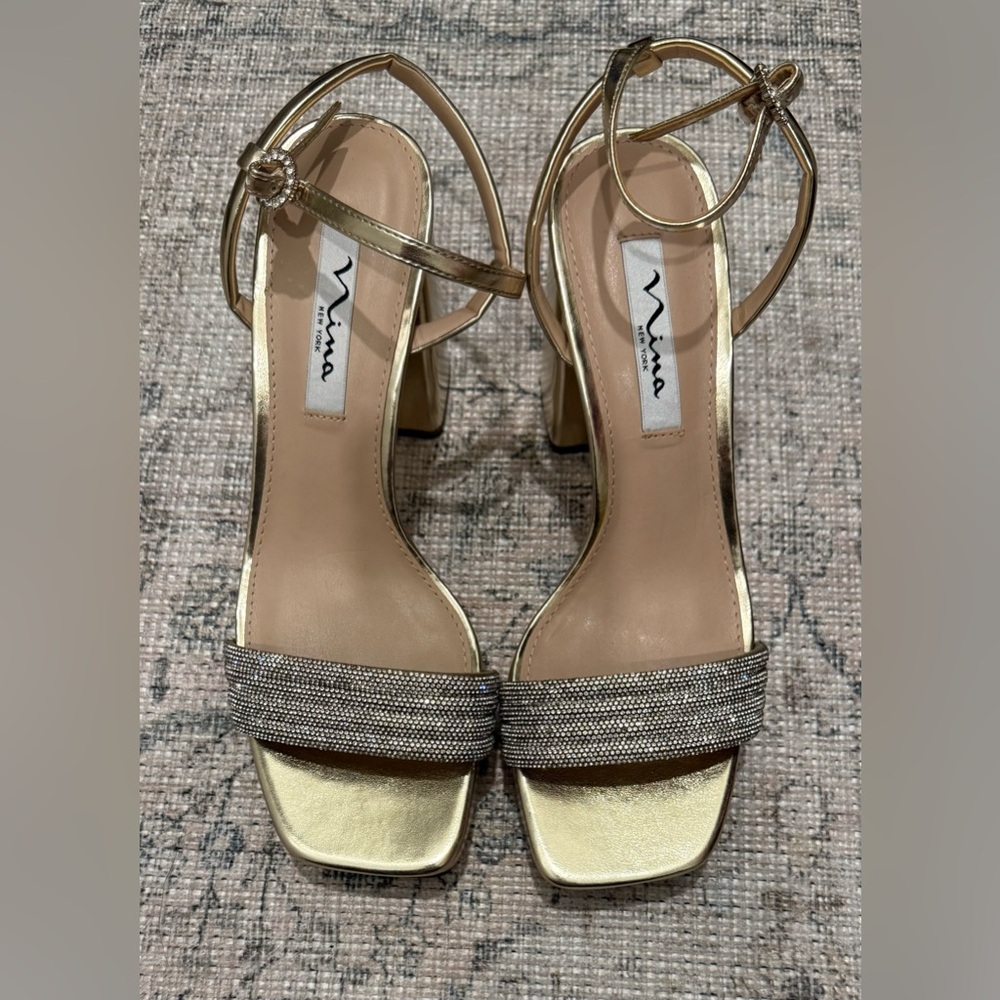 Nina Gold and Silver Strappy Heels